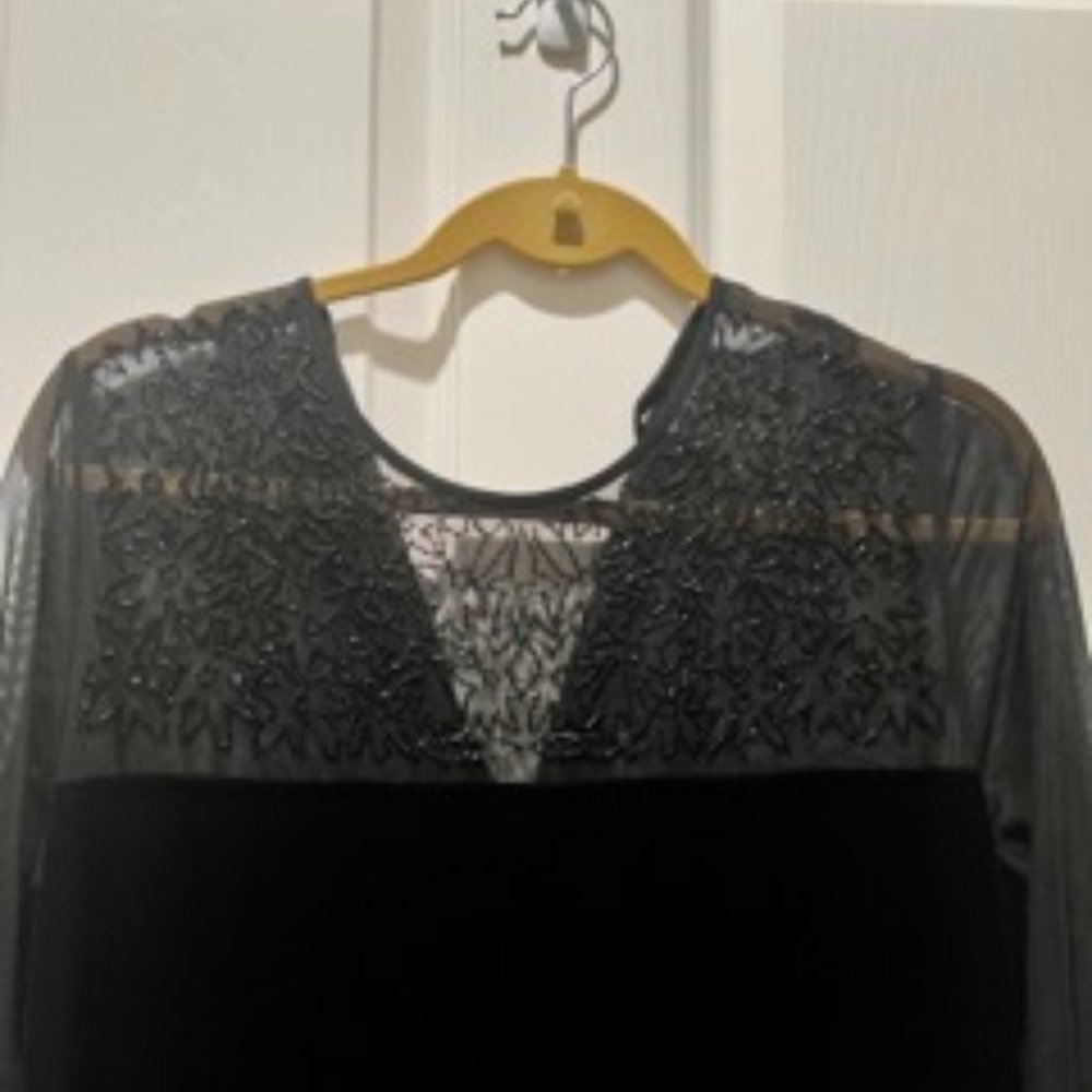 New: Long black mesh velvet dress